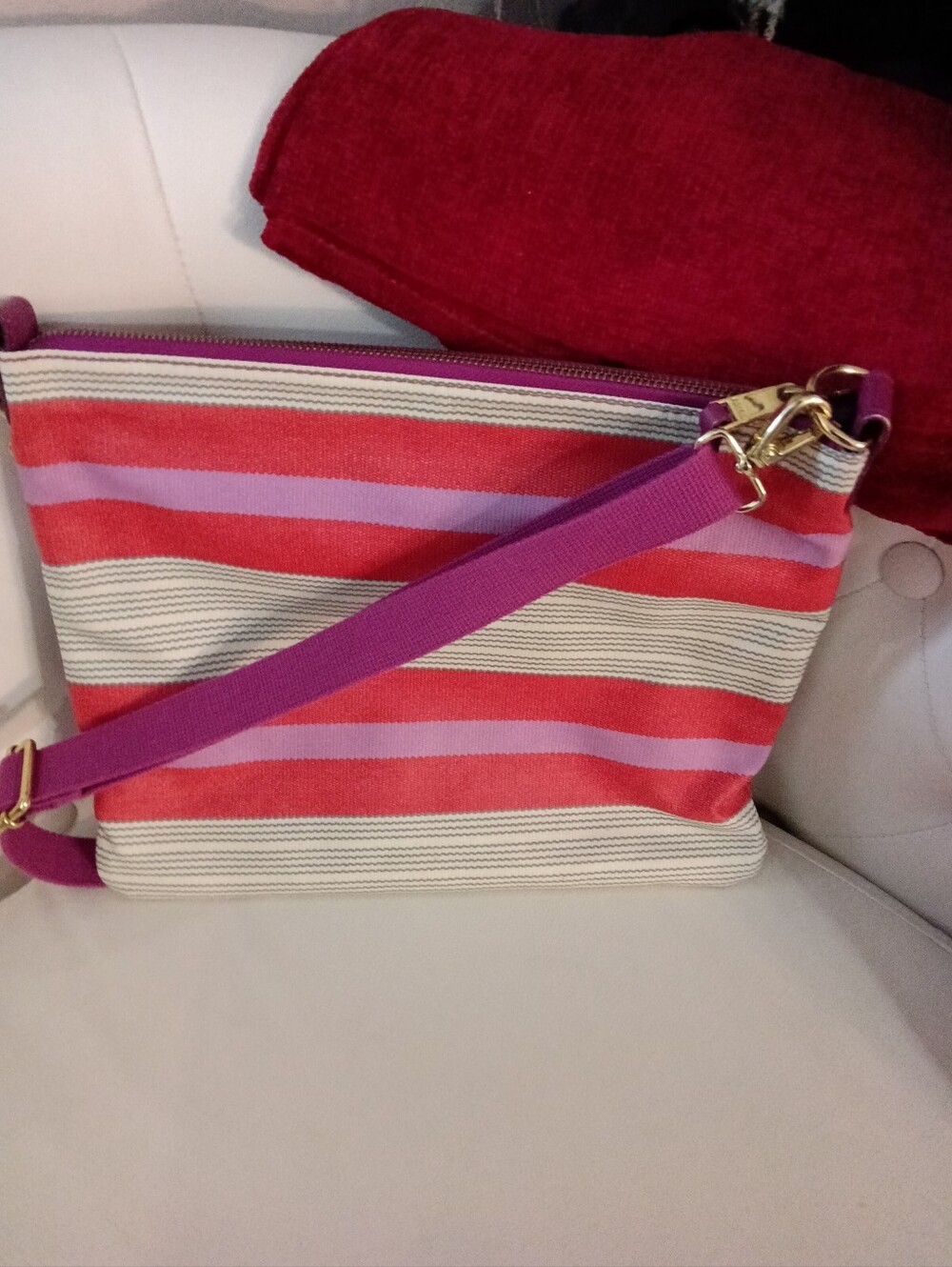 Fossil Striped Crossbody Shoulder Bag in Pink, Orange and Purple - Picture 4 of 11